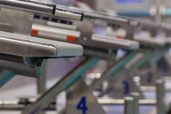 close up of the starting blocks at the pool